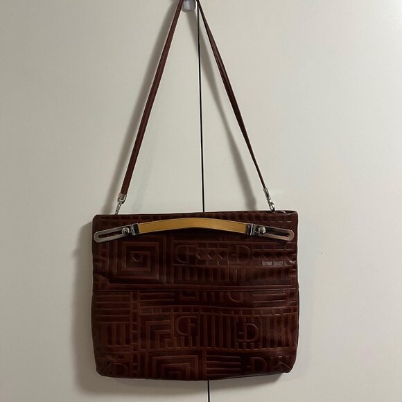 Vintage Due Fratelli Monogrammed Brown Genuine Leather Large Bag Purse Clutch - Picture 16 of 16